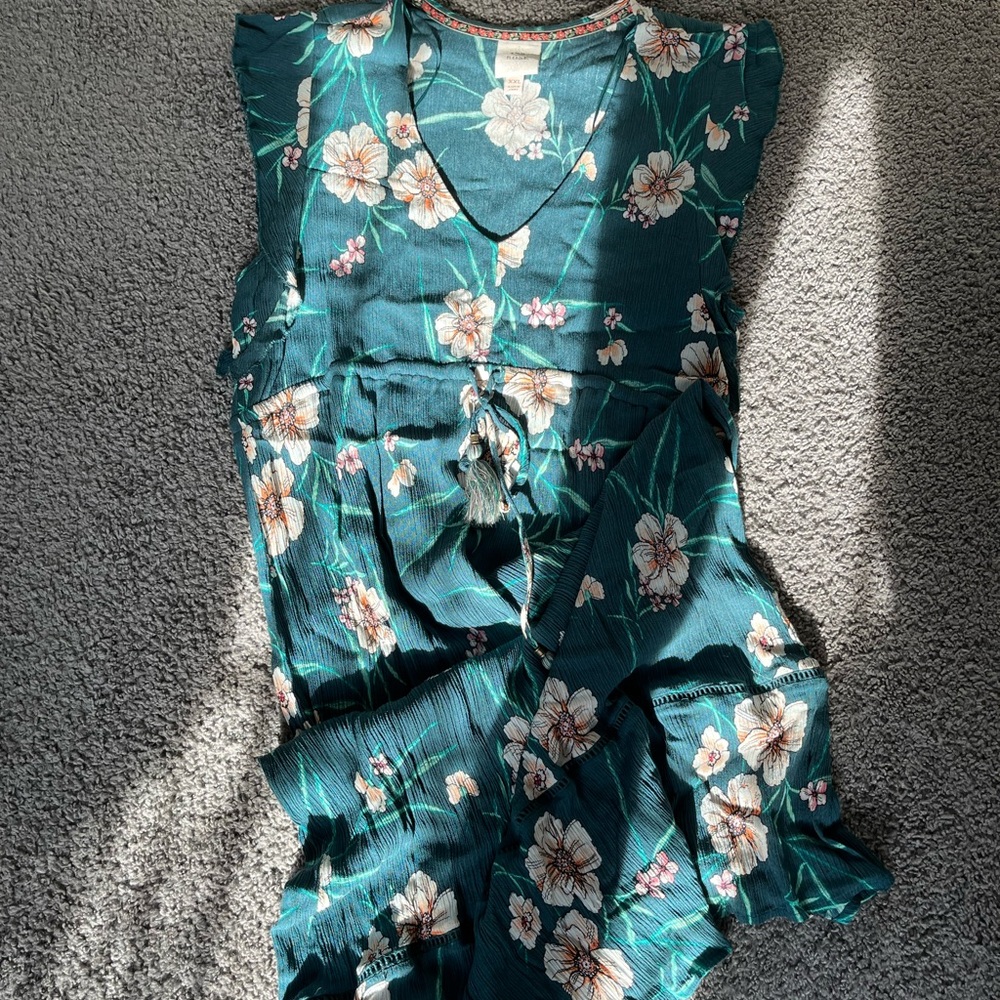 Knox Rose Blue-Green Floral Maxi Dress with Ruffle Sleeves Plus Size